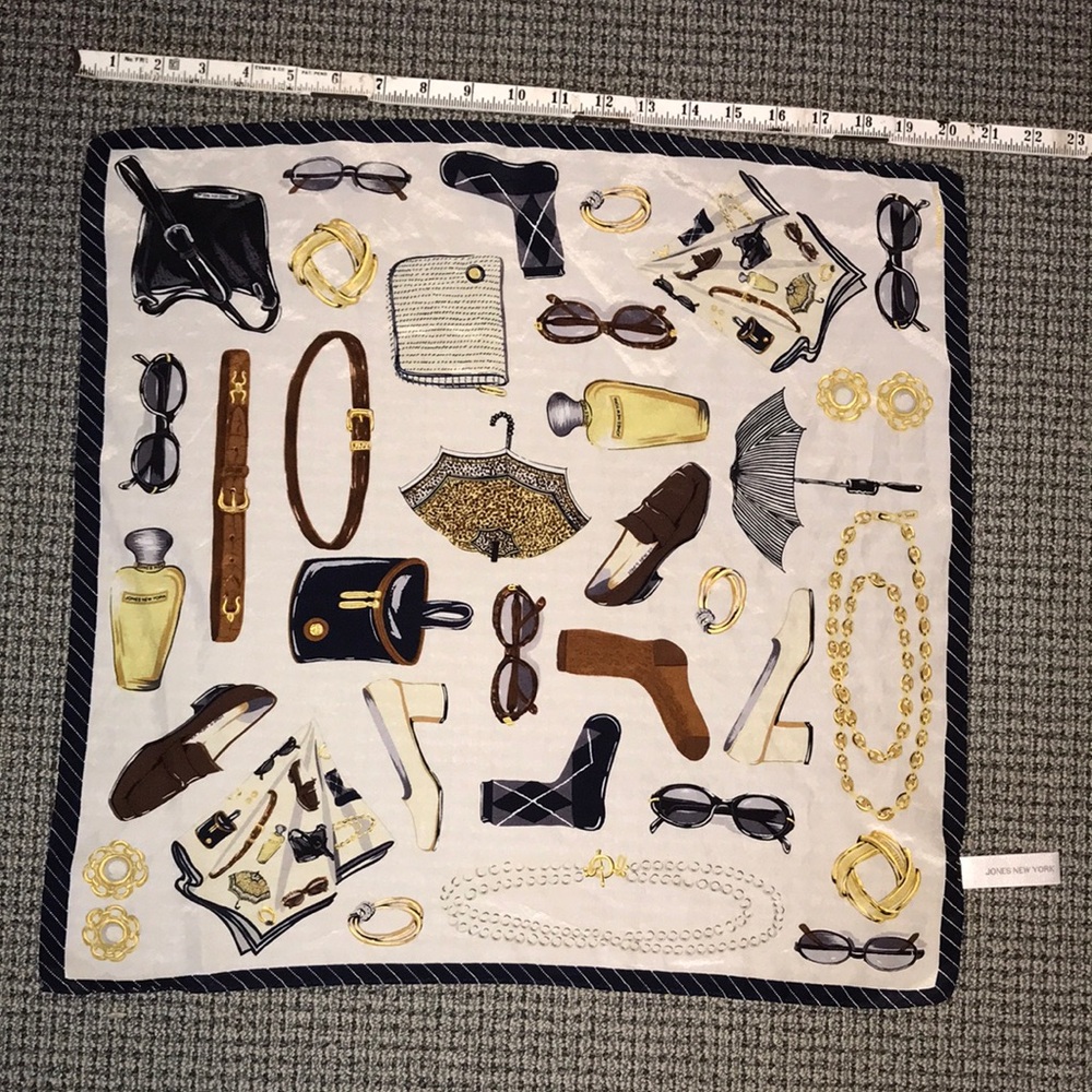 Jones New York Women's Fashion Accessories Print Silk Scarf - White/Black/Gold